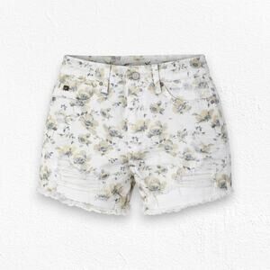 KanCan White Floral High Rise Distressed Cottage Cut Off Denim Shorts Size Small